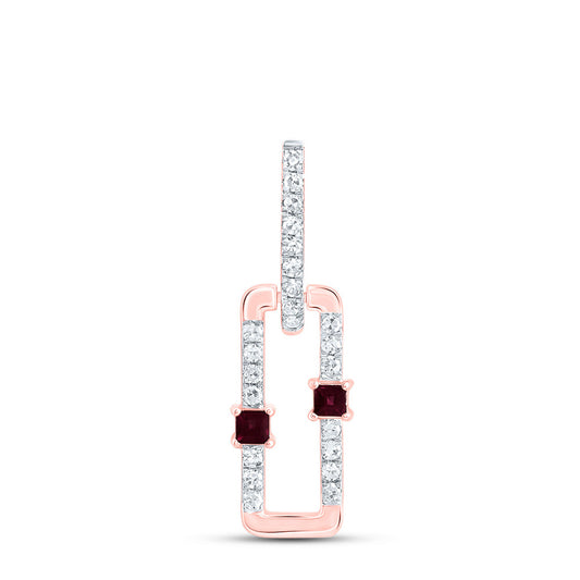 0.17 Ctw Natural Diamond Red Paperclip Link Dangle Pendant in 14k Rose Gold