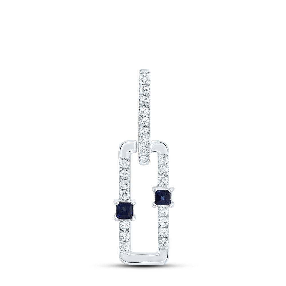 0.17 Ctw Natural Diamond Blue Paperclip Link Dangle Pendant in 14k White Gold