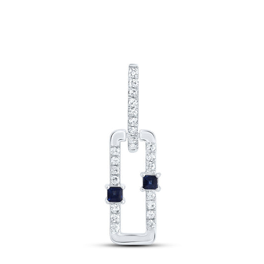 0.17 Ctw Natural Diamond Blue Paperclip Link Dangle Pendant in 14k White Gold