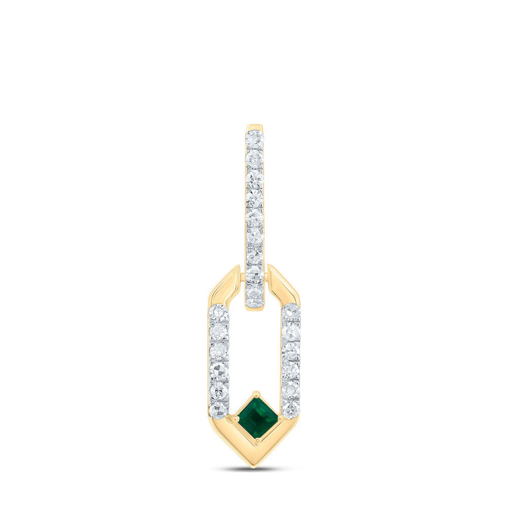 0.13 Ctw Natural Diamond Paper Clip Link Green Pendant in 14k Yellow Gold