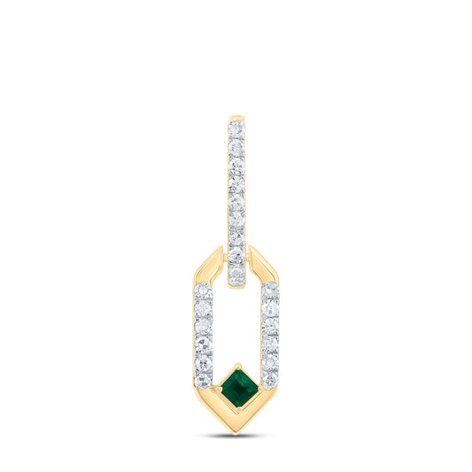 0.13 Ctw Natural Diamond Paper Clip Link Green Pendant in 14k Yellow Gold
