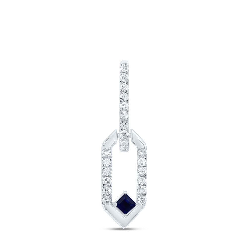 0.13 Ctw Natural Diamond Paper Clip Link Blue  Pendant in 14k White Gold