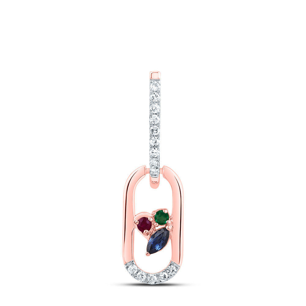 0.12 Ctw Natural Diamond Multi Colored Diamond Paperclip Link Dangle Pendant in 14k Rose Gold