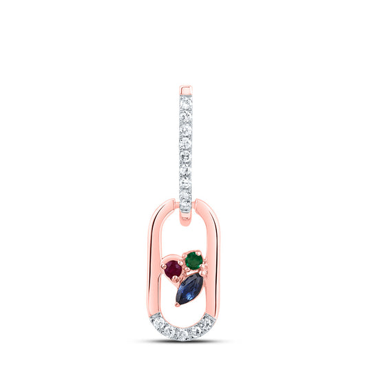 0.12 Ctw Natural Diamond Multi Colored Diamond Paperclip Link Dangle Pendant in 14k Rose Gold