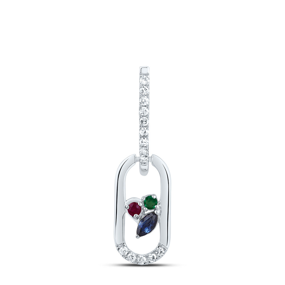 0.13 Ctw Natural Diamond Multi Colored Diamond Paperclip Link Dangle Pendant in 14k White Gold