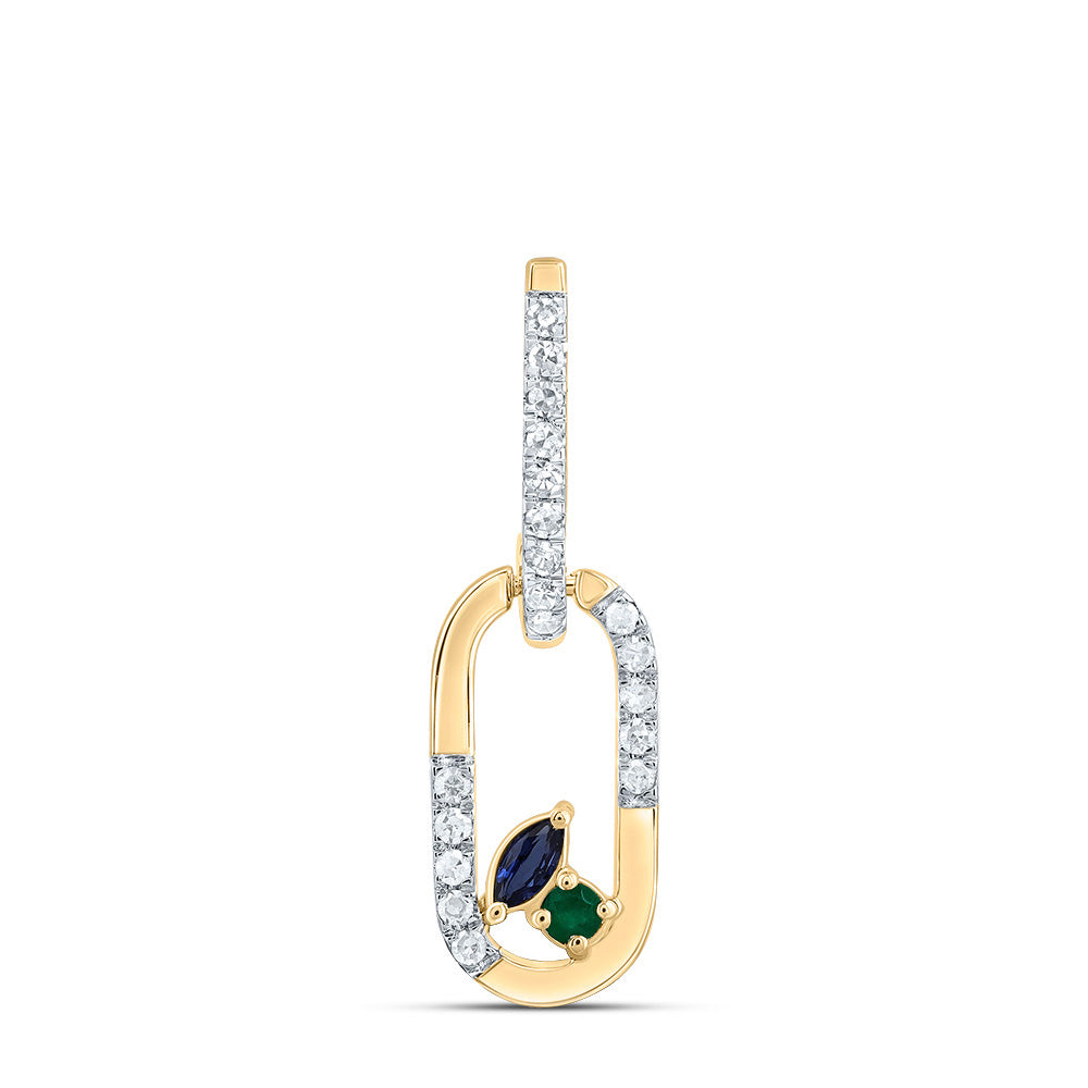 0.14 Ctw Natural Diamond Multi Colored Diamond Paperclip Link Dangle Pendant in 14k Yellow Gold