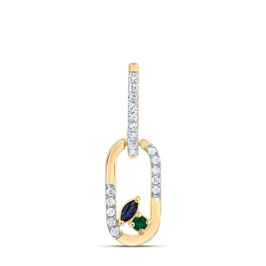 0.14 Ctw Natural Diamond Multi Colored Diamond Paperclip Link Dangle Pendant in 14k Yellow Gold