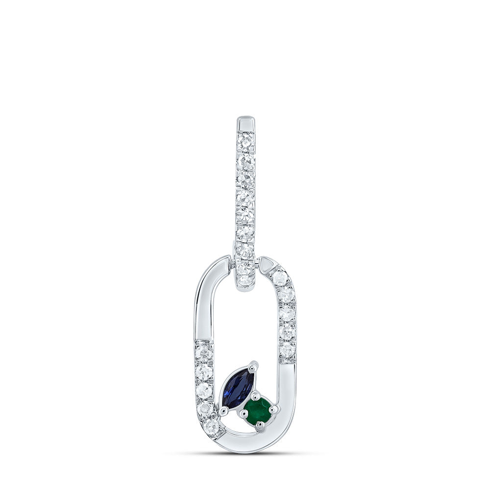 0.13 Ctw Natural Diamond Multi Colored Diamond Paperclip Link Dangle Pendant in 14k White Gold