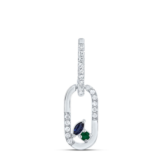 0.13 Ctw Natural Diamond Multi Colored Diamond Paperclip Link Dangle Pendant in 14k White Gold