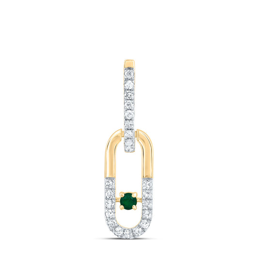 0.12 Ctw Natural Diamond Green Center Paper Clip Link Pendant in 14k Yellow Gold