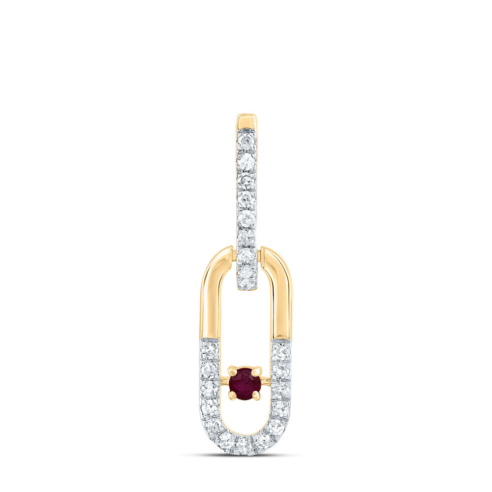 0.14 Ctw Natural Diamond Red Center Paper Clip Link Pendant in 14k Yellow Gold