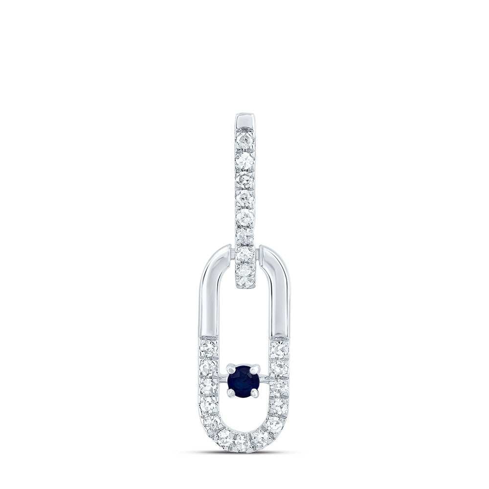 0.13 Ctw Natural Diamond Blue Center Paper Clip Link Pendant in 14k White Gold