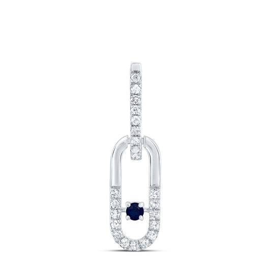 0.13 Ctw Natural Diamond Blue Center Paper Clip Link Pendant in 14k White Gold