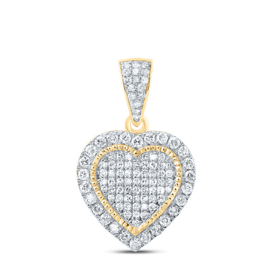 0.83 Ctw Natural Diamond Cluster Heart Pendant in 10k Yellow Gold