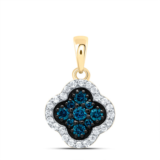 0.26 Ctw Natural Diamond Clover Blue Diamond Pendant in 10k Yellow Gold