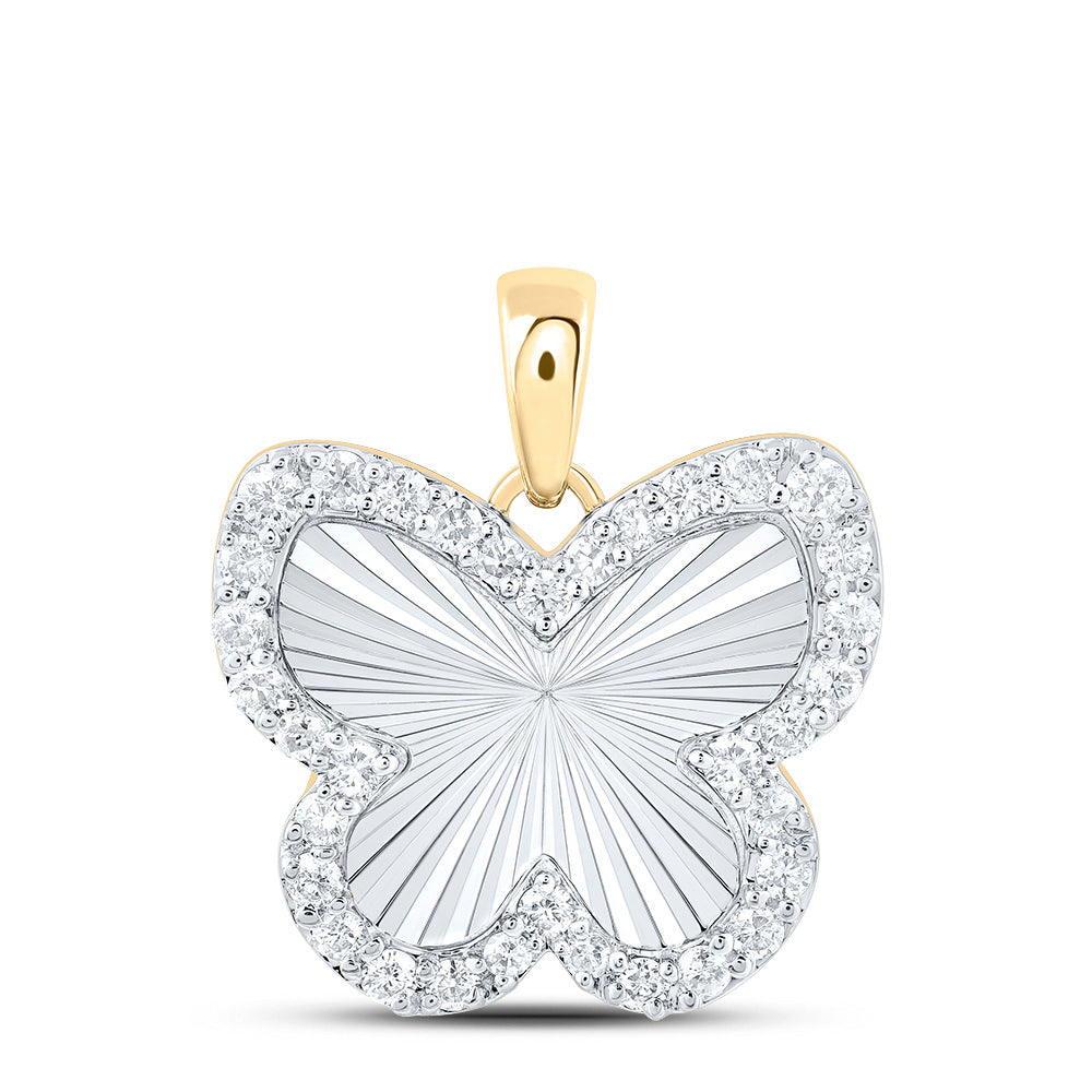 0.25 Ctw Natural Diamond Butterfly Illusion Center Pendant in 10k Yellow Gold