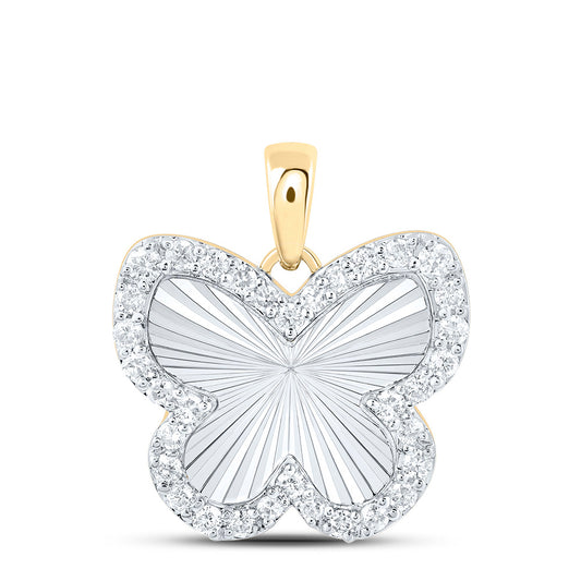 0.25 Ctw Natural Diamond Butterfly Illusion Center Pendant in 10k Yellow Gold