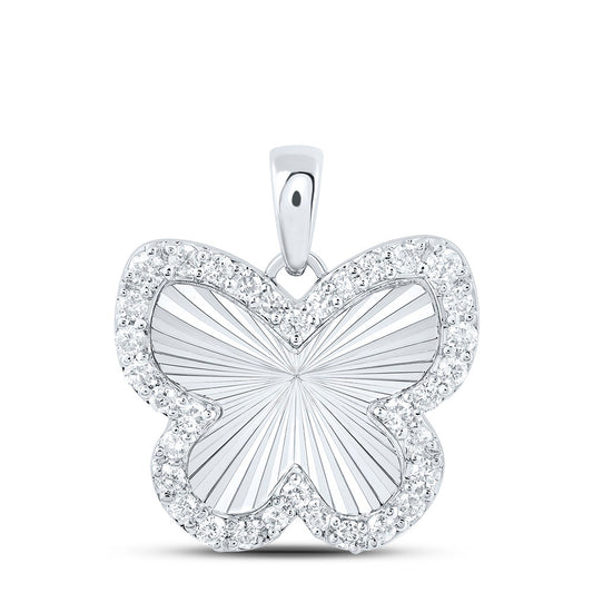0.25 Ctw Natural Diamond Butterfly Illusion Center Pendant in 10k White Gold