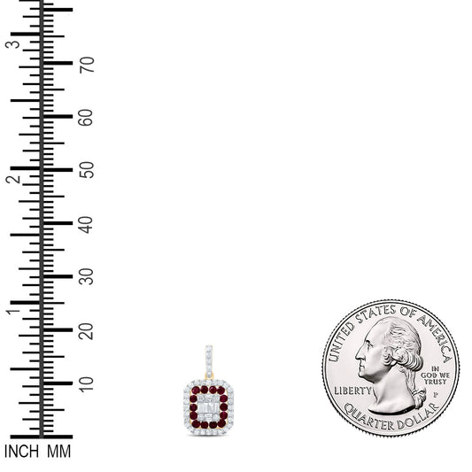 0.61 Ctw Natural Diamond Red Octagon Shaped Pendant in 14k Yellow Gold