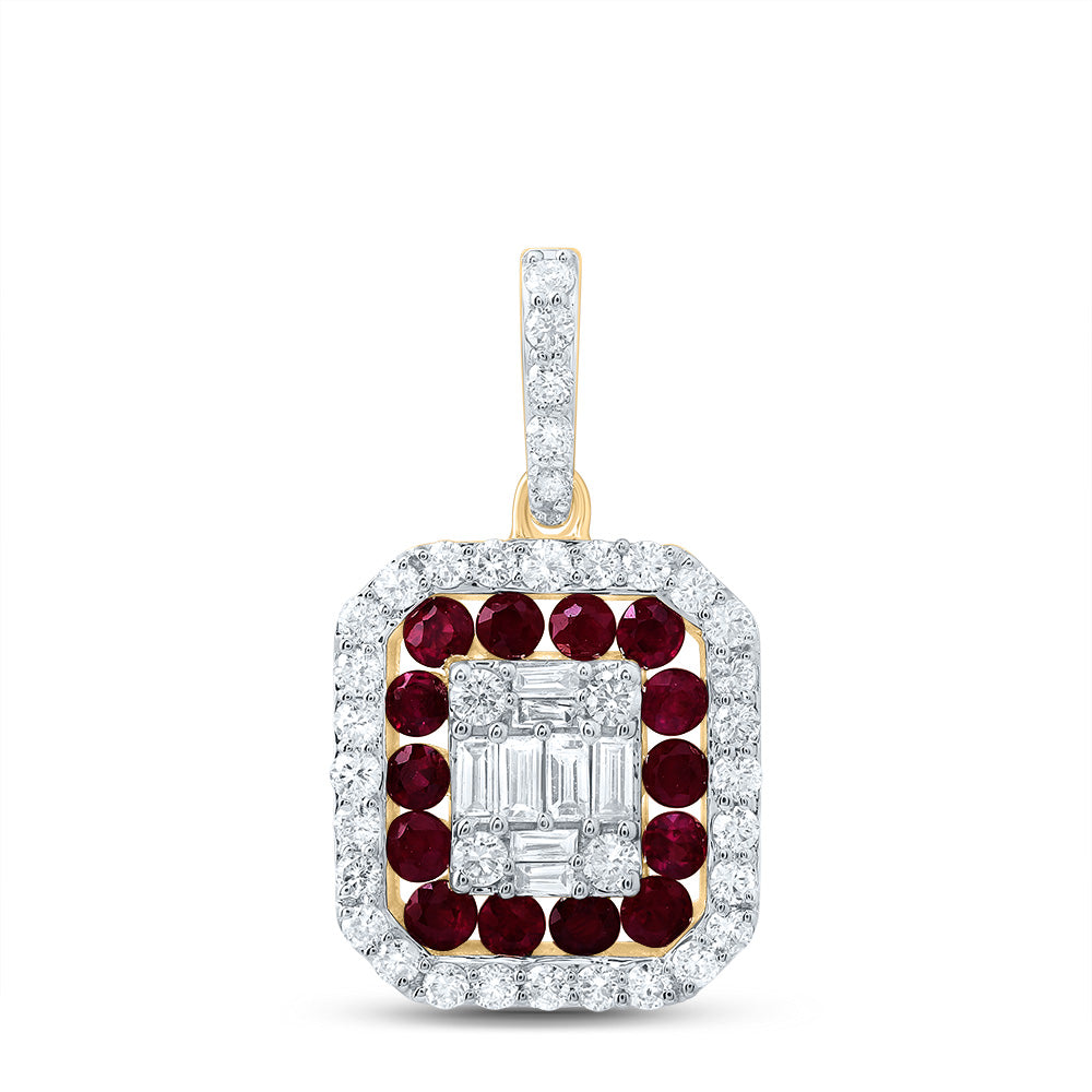 0.61 Ctw Natural Diamond Red Octagon Shaped Pendant in 14k Yellow Gold