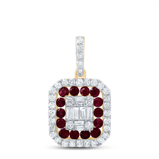 0.61 Ctw Natural Diamond Red Octagon Shaped Pendant in 14k Yellow Gold