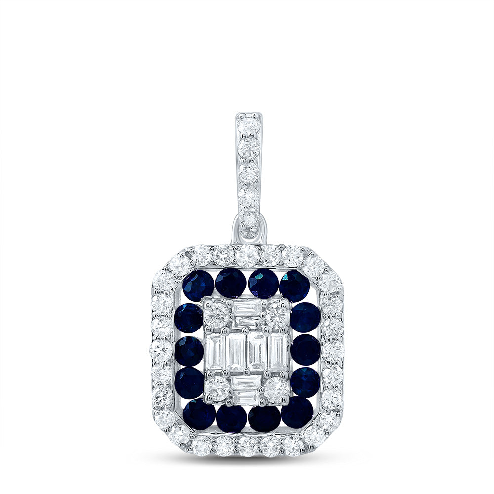 0.62 Ctw Natural Diamond Blue Octagon Shaped Pendant in 14k White Gold