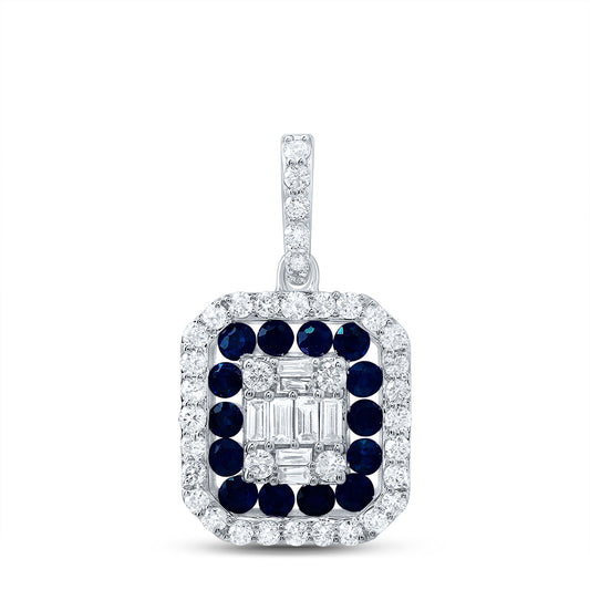 0.62 Ctw Natural Diamond Blue Octagon Shaped Pendant in 14k White Gold