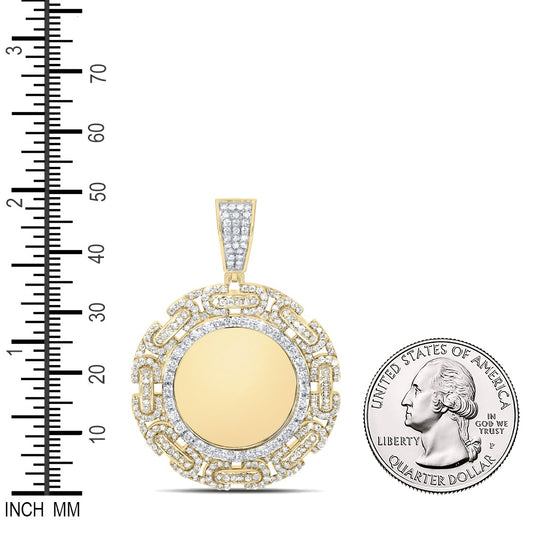 1.65 Ctw Natural Diamond Link Round Circular Memory Picture Frame Pendant in 10k Yellow Gold