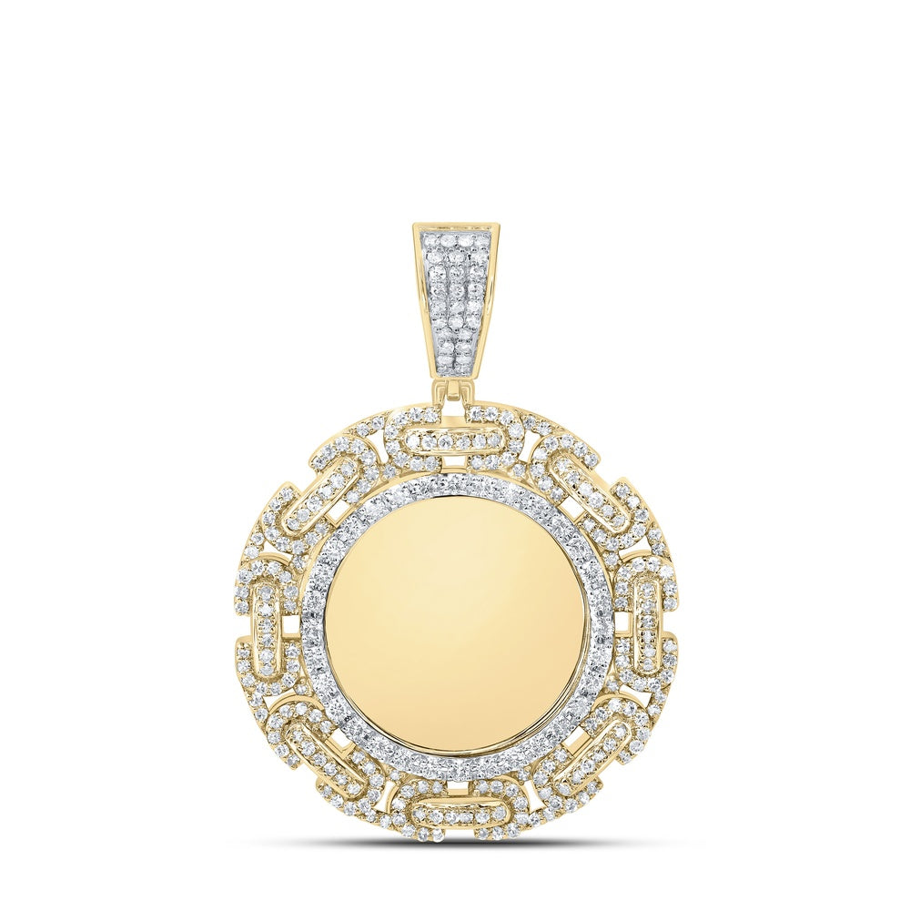 1.65 Ctw Natural Diamond Link Round Circular Memory Picture Frame Pendant in 10k Yellow Gold
