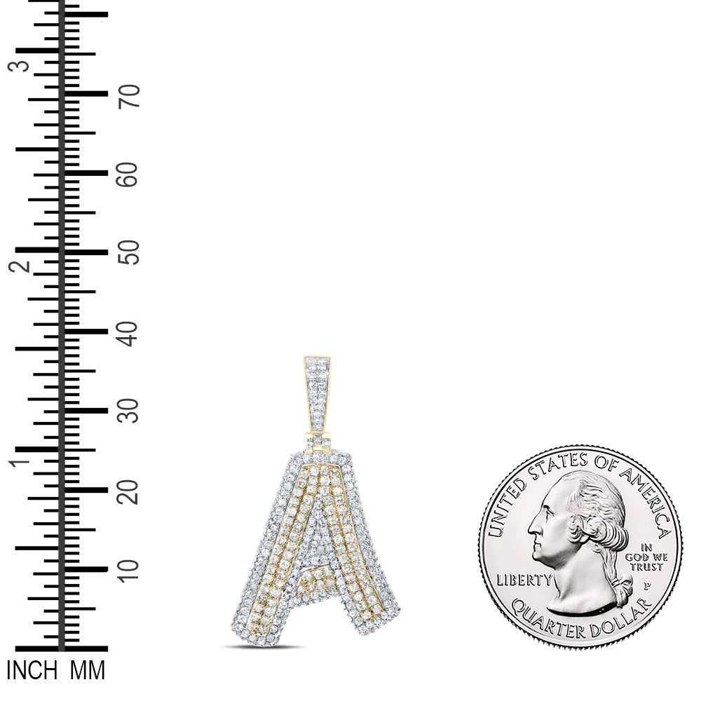 1.35 Ctw Natural Diamond Initial Letter Alphabet A Pendant in 10k Yellow Gold