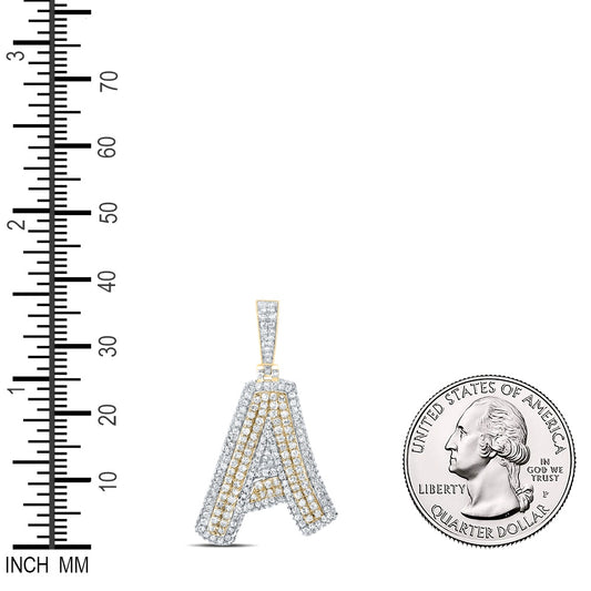 1.35 Ctw Natural Diamond Initial Letter Alphabet A Pendant in 10k Yellow Gold