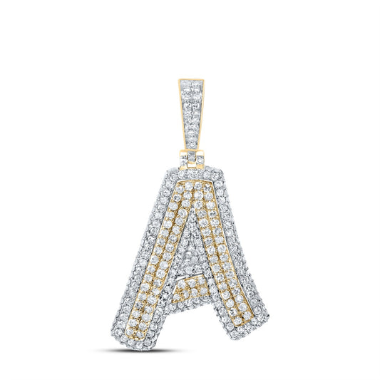 1.35 Ctw Natural Diamond Initial Letter Alphabet A Pendant in 10k Yellow Gold
