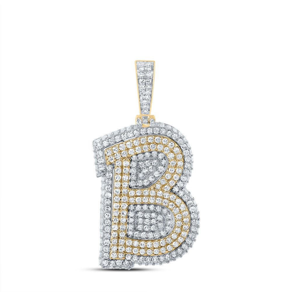 1.35 Ctw Natural Diamond Hiphop Initial Letter B Pendant in 10k Yellow Gold