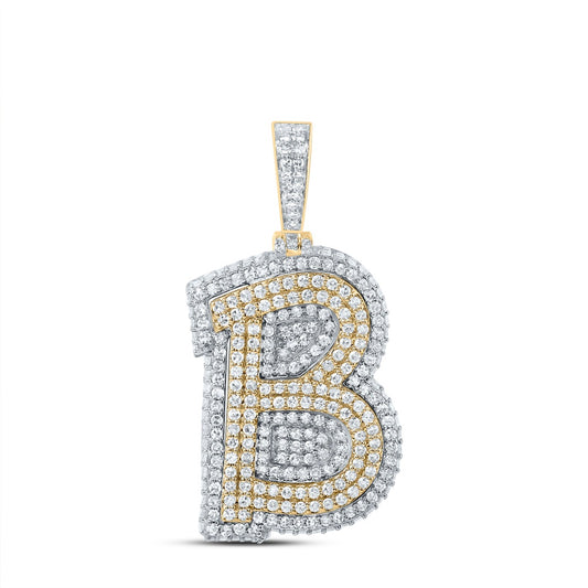 1.35 Ctw Natural Diamond Hiphop Initial Letter B Pendant in 10k Yellow Gold