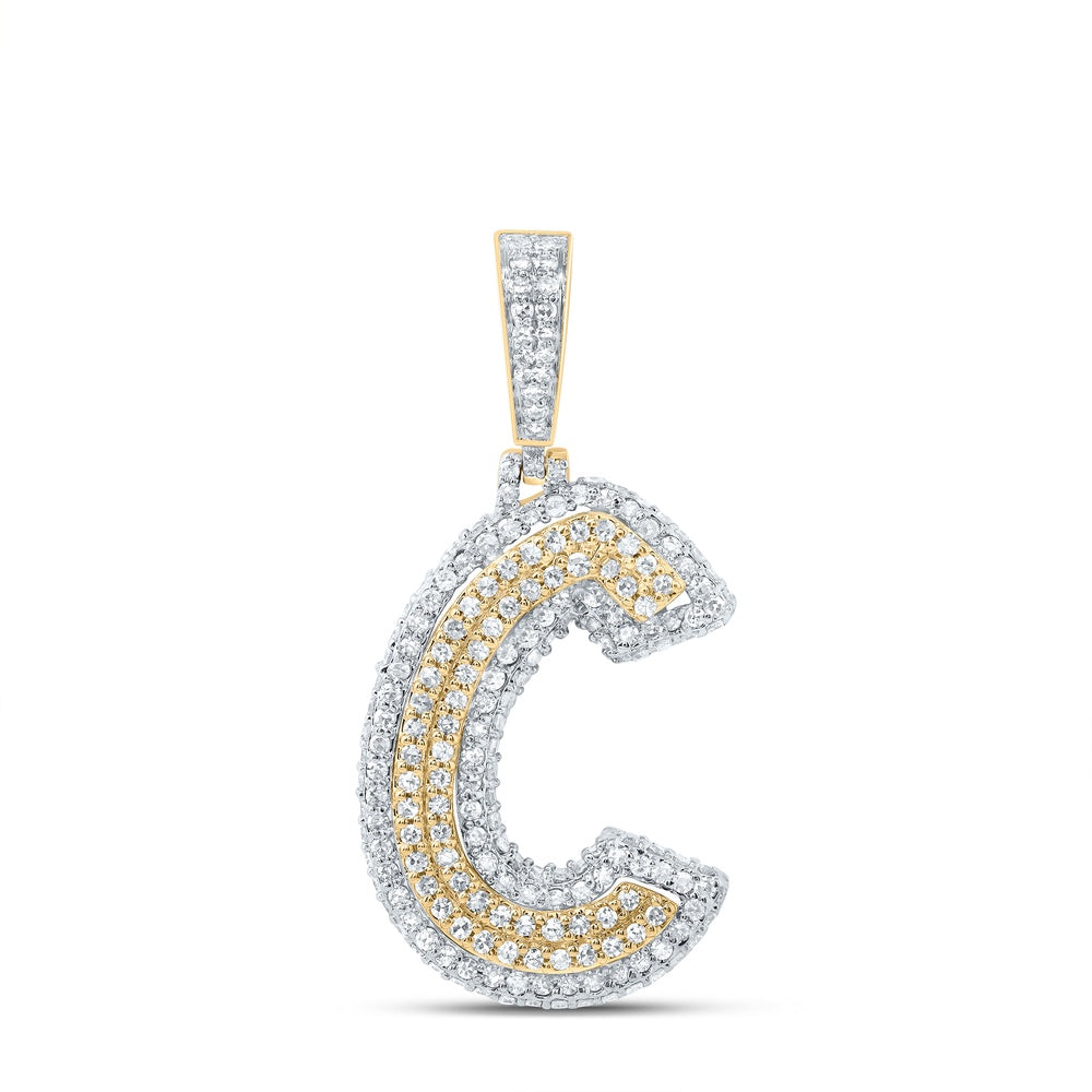 1.08 Ctw Natural Diamond Hiphop Initial Letter C Pendant in 10k Yellow Gold