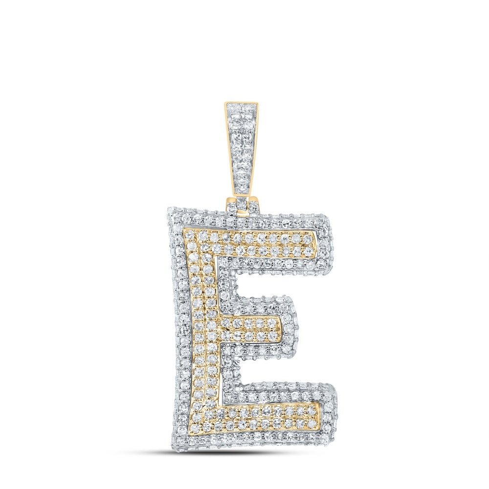 1.4 Ctw Natural Diamond Hiphop Initial Letter E Pendant in 10k Yellow Gold