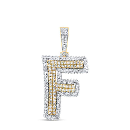 1.18 Ctw Natural Diamond Hiphop Initial Letter F Pendant in 10k Yellow Gold