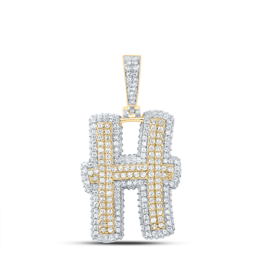 1.46 Ctw Natural Diamond Hiphop Initial Letter H Pendant in 10k Yellow Gold