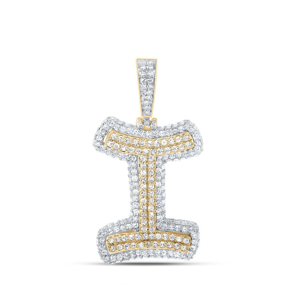 1.22 Ctw Natural Diamond Hiphop Initial Letter I Pendant in 10k Yellow Gold