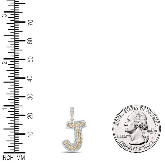 1.28 Ctw Natural Diamond Hiphop Initial Letter J Pendant in 10k Yellow Gold