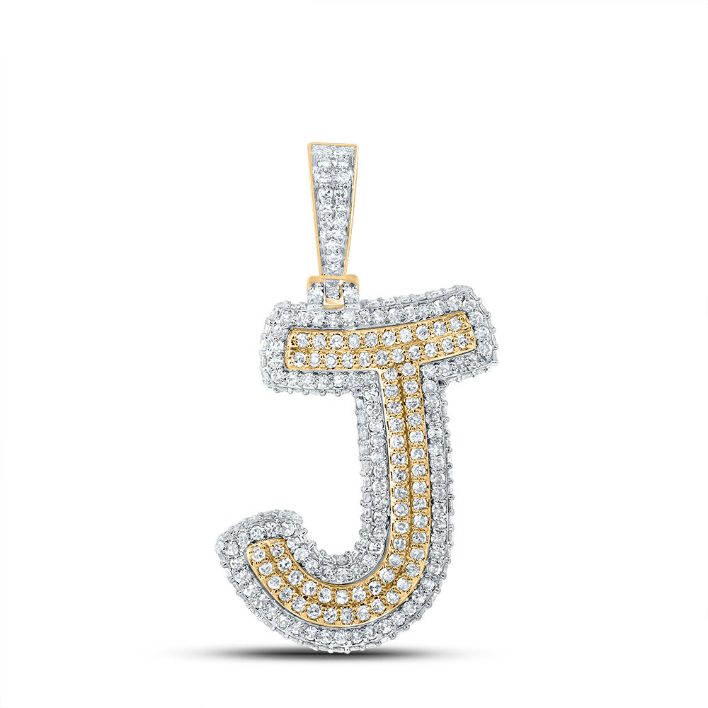 1.28 Ctw Natural Diamond Hiphop Initial Letter J Pendant in 10k Yellow Gold