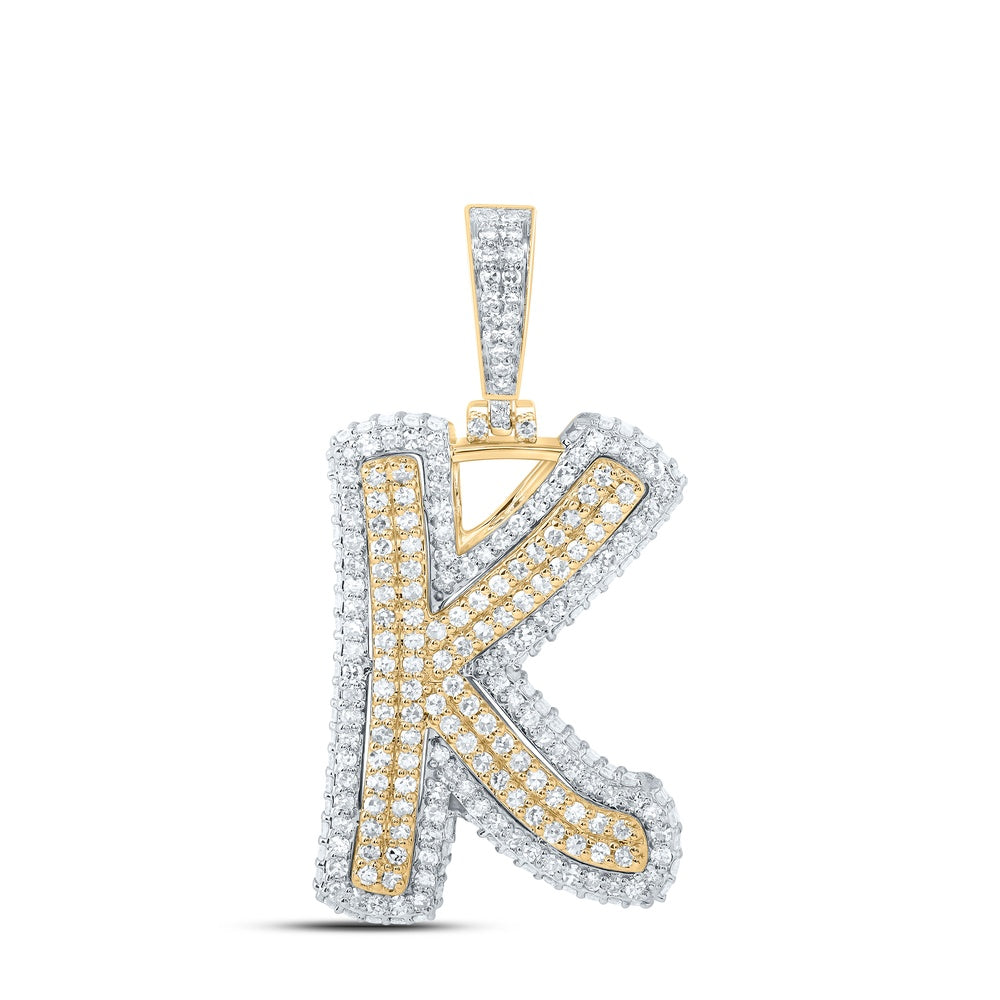 1.25 Ctw Natural Diamond Hiphop Initial Letter K Pendant in 10k Yellow Gold