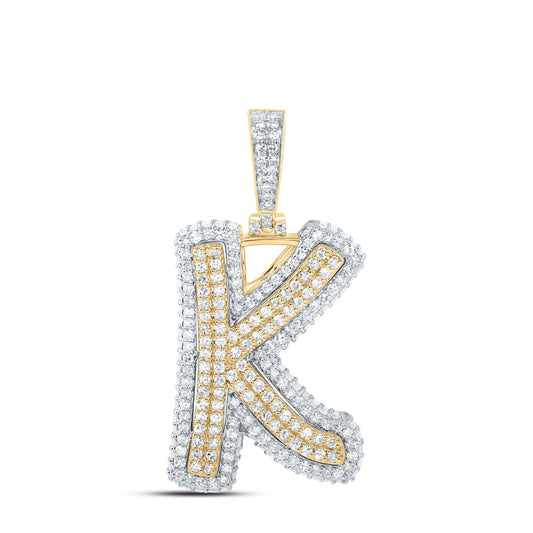 1.25 Ctw Natural Diamond Hiphop Initial Letter K Pendant in 10k Yellow Gold