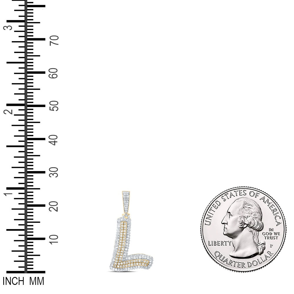 1.06 Ctw Natural Diamond Hiphop Initial Letter L Pendant in 10k Yellow Gold