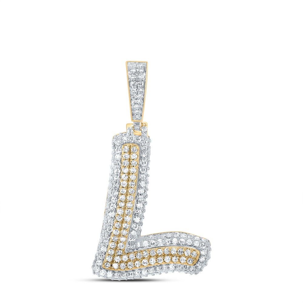 1.06 Ctw Natural Diamond Hiphop Initial Letter L Pendant in 10k Yellow Gold