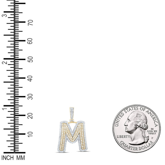 1.57 Ctw Natural Diamond Hiphop Initial Letter M Pendant in 10k Yellow Gold