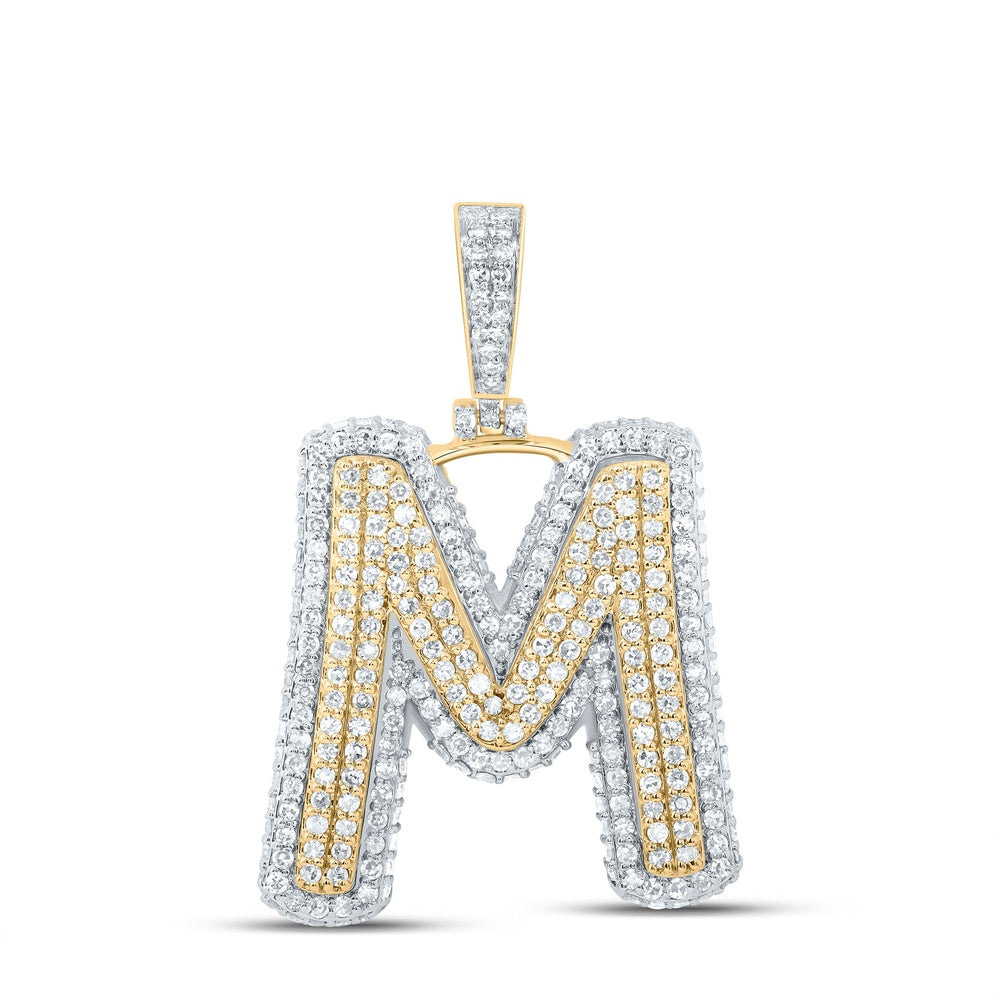 1.57 Ctw Natural Diamond Hiphop Initial Letter M Pendant in 10k Yellow Gold