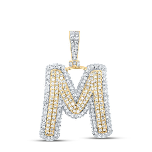 1.57 Ctw Natural Diamond Hiphop Initial Letter M Pendant in 10k Yellow Gold