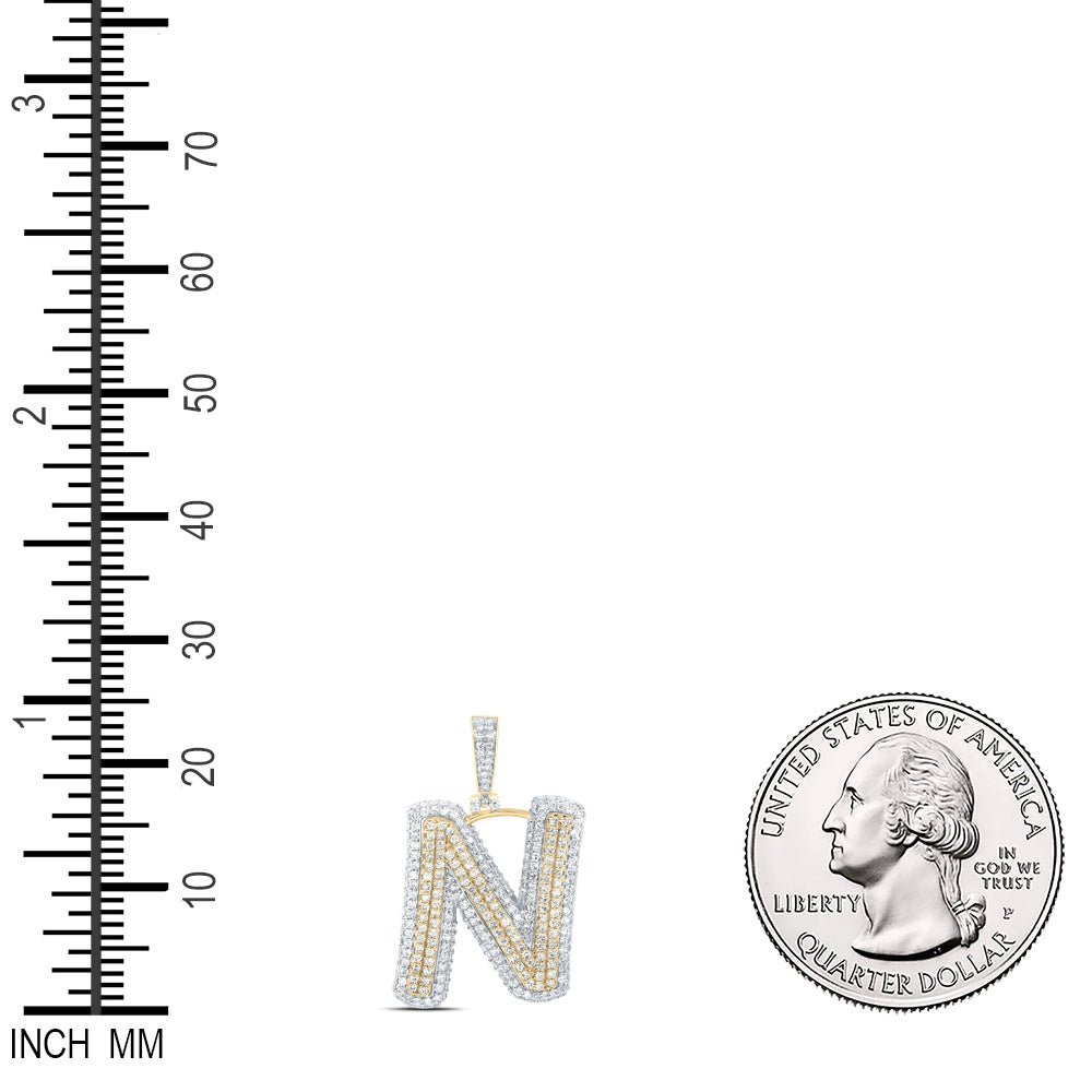 1.57 Ctw Natural Diamond Hiphop Initial Letter N Pendant in 10k Yellow Gold