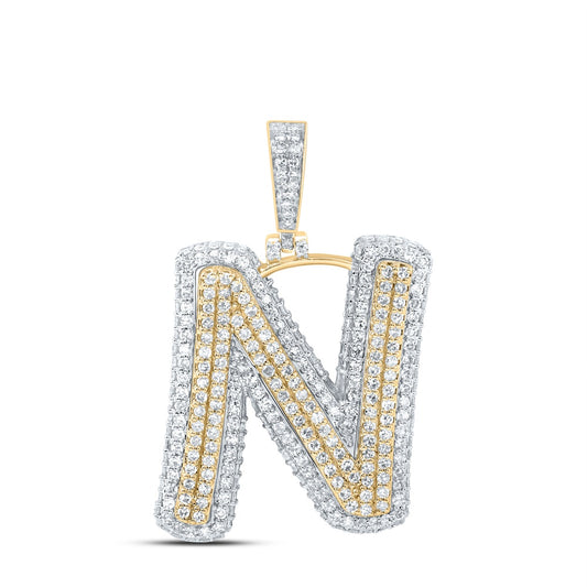 1.57 Ctw Natural Diamond Hiphop Initial Letter N Pendant in 10k Yellow Gold